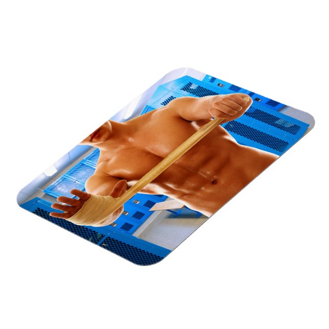 SlipperyJoe muscular man abs locker room tiled flo Magnet (Left Side)