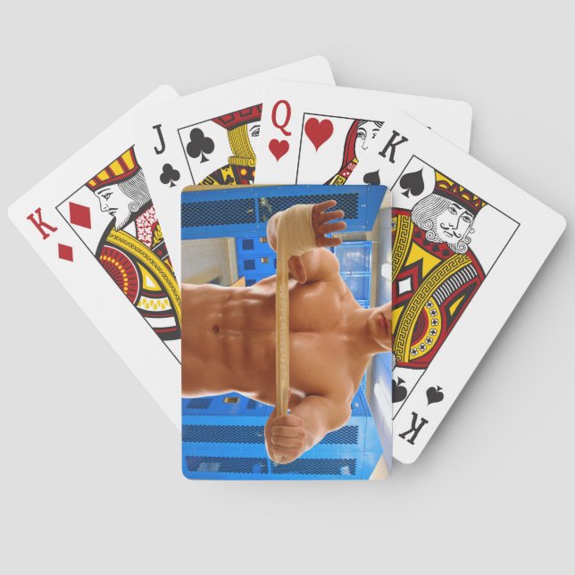 SlipperyJoe muscular man abs locker room tiled flo Poker Cards (Back)