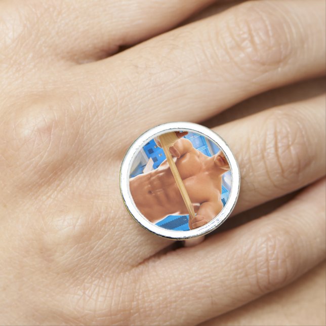SlipperyJoe muscular man abs locker room tiled flo Ring (In Situ)