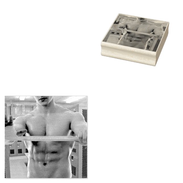 SlipperyJoe muscular man abs locker room tiled flo Rubber Stamp (Stamped)