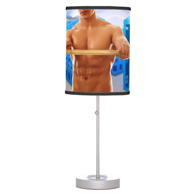 SlipperyJoe muscular man abs locker room tiled flo Table Lamp (Front)