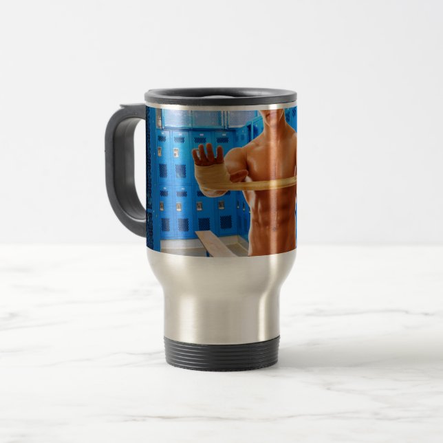 SlipperyJoe muscular man abs locker room tiled flo Travel Mug (Front Left)