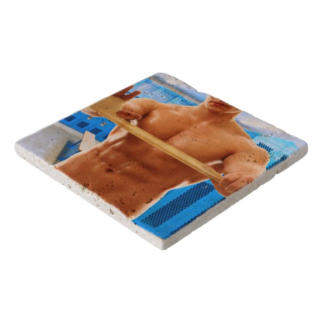 SlipperyJoe muscular man abs locker room tiled flo Trivet (Corner)