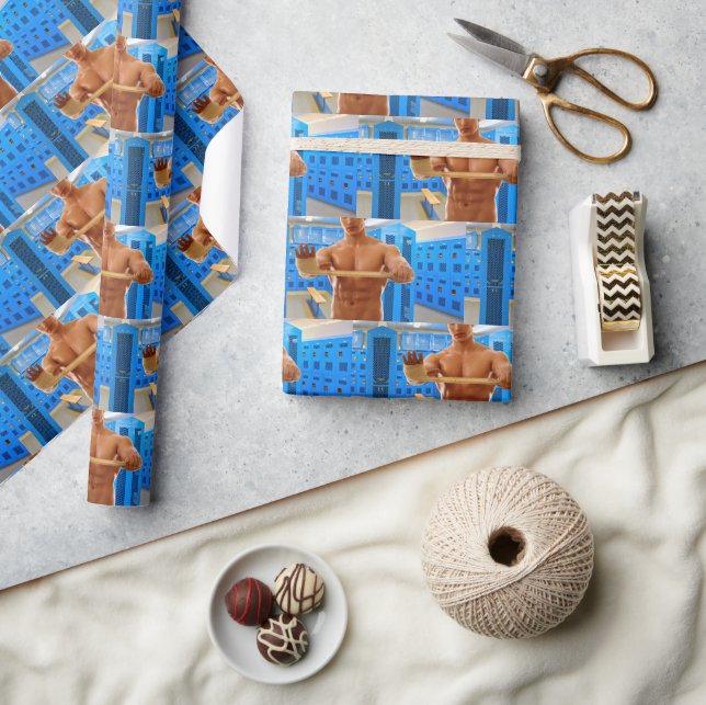 SlipperyJoe muscular man abs locker room tiled flo Wrapping Paper (Crafts)