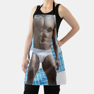 SlipperyJoe muscular man six-pack abs male white u Apron