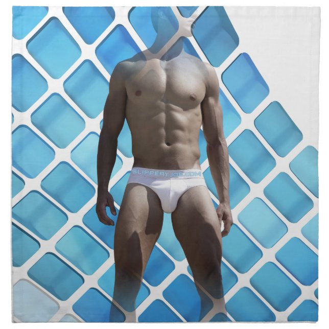 SlipperyJoe muscular man six-pack abs male white u Cloth Napkin (Front)