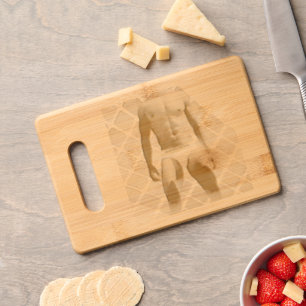 SlipperyJoe muscular man six-pack abs male white u Engraved Cutting Board