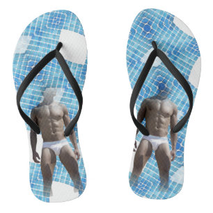 SlipperyJoe muscular man six-pack abs male white u Flip Flops