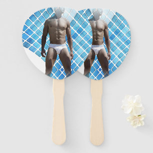 SlipperyJoe muscular man six-pack abs male white u Hand Fan