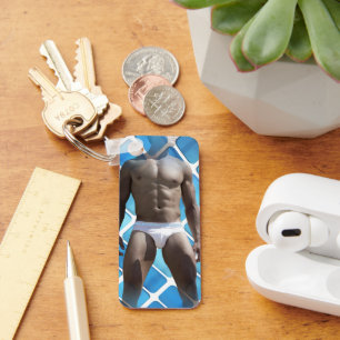 SlipperyJoe muscular man six-pack abs male white u Keychain