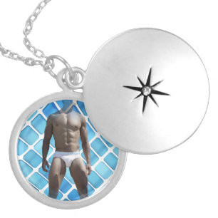 SlipperyJoe muscular man six-pack abs male white u Locket Necklace