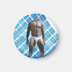 SlipperyJoe muscular man six-pack abs male white u Magnet