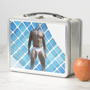 SlipperyJoe muscular man six-pack abs male white u Metal Lunch Box