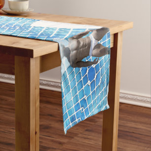 SlipperyJoe muscular man six-pack abs male white u Short Table Runner