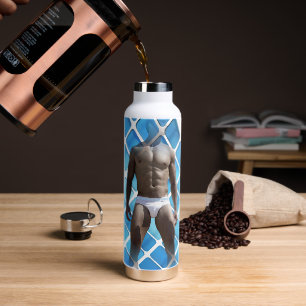 SlipperyJoe muscular man six-pack abs male white u Water Bottle