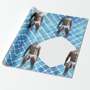 SlipperyJoe muscular man six-pack abs male white u Wrapping Paper