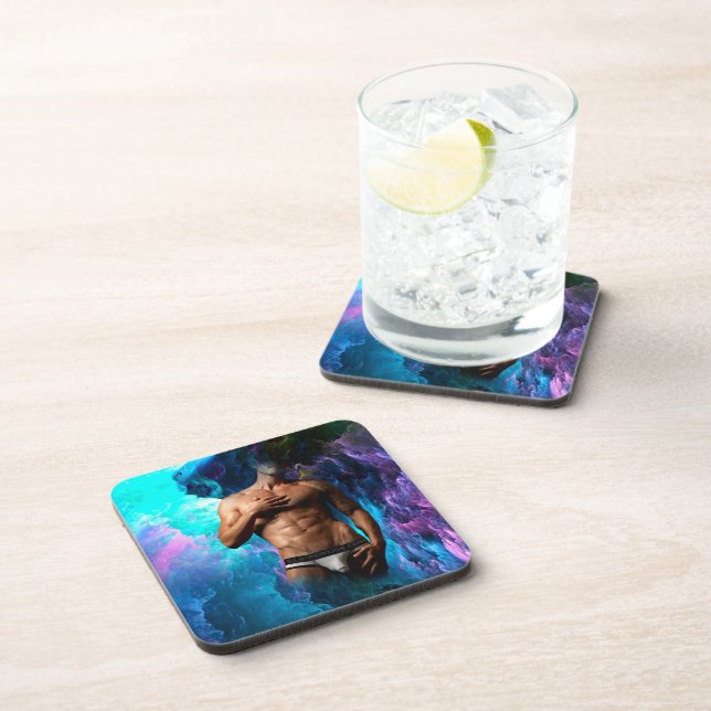 SlipperyJoe muscular man underwear bulge vibrant h Beverage Coaster (Right Side)