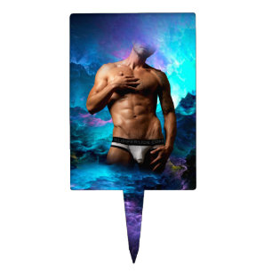 SlipperyJoe muscular man underwear bulge vibrant h Cake Topper