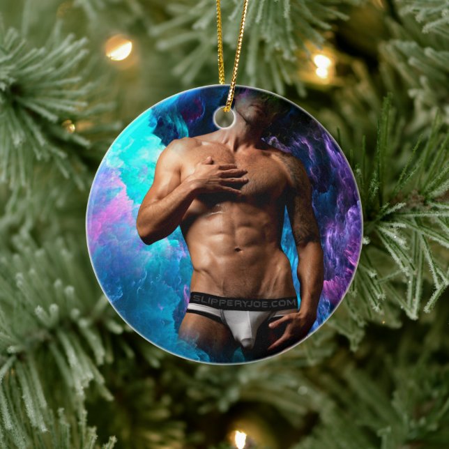 SlipperyJoe muscular man underwear bulge vibrant h Ceramic Ornament (Tree)