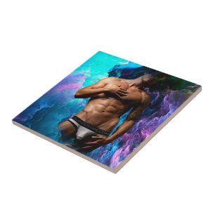 SlipperyJoe muscular man underwear bulge vibrant h Ceramic Tile