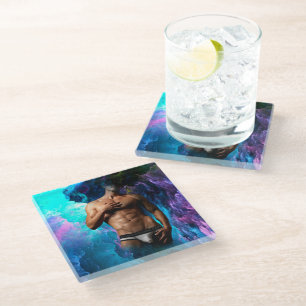SlipperyJoe muscular man underwear bulge vibrant h Glass Coaster