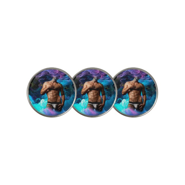 SlipperyJoe muscular man underwear bulge vibrant h Golf Ball Marker (3 Up)