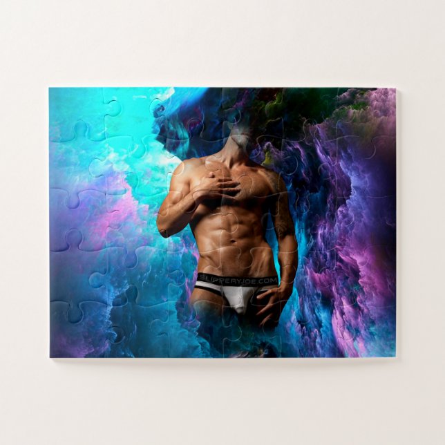 SlipperyJoe muscular man underwear bulge vibrant h Jigsaw Puzzle (Horizontal)