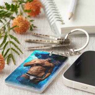 SlipperyJoe muscular man underwear bulge vibrant h Keychain