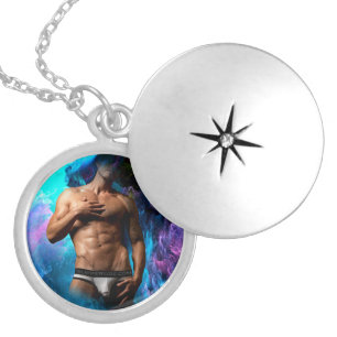 SlipperyJoe muscular man underwear bulge vibrant h Locket Necklace