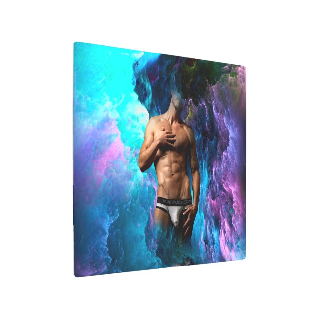 SlipperyJoe muscular man underwear bulge vibrant h Metal Print (Angled)