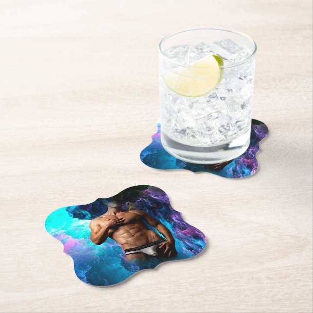 SlipperyJoe muscular man underwear bulge vibrant h Paper Coaster (Insitu)