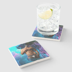 SlipperyJoe muscular man underwear bulge vibrant h Stone Coaster