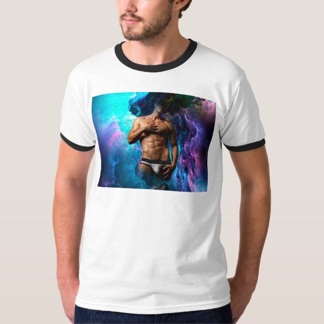 SlipperyJoe muscular man underwear bulge vibrant h T-Shirt (Front)