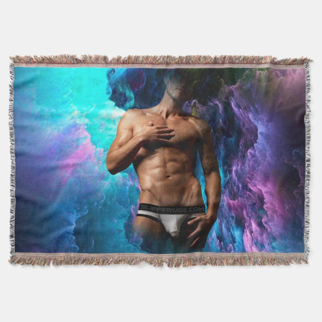 SlipperyJoe muscular man underwear bulge vibrant h Throw Blanket (Front)