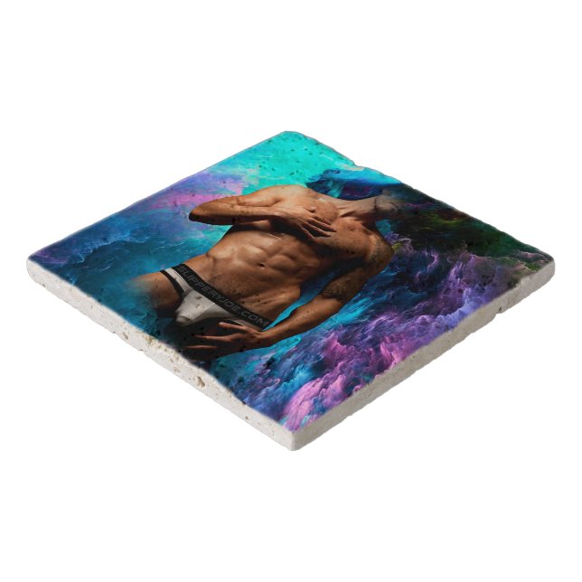 SlipperyJoe muscular man underwear bulge vibrant h Trivet (Corner)