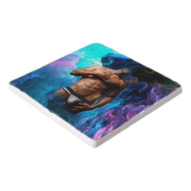 SlipperyJoe muscular man underwear bulge vibrant h Trivet (Corner)