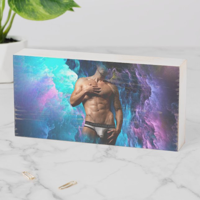 SlipperyJoe muscular man underwear bulge vibrant h Wooden Box Sign (In Situ Horizontal)