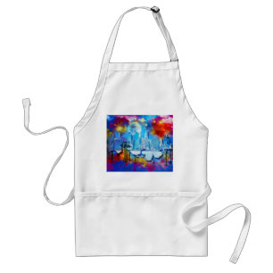 SlipperyJoe NYC graffiti moon surrounded swirling Adult Apron