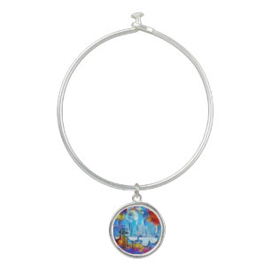 SlipperyJoe NYC graffiti moon surrounded swirling  Bangle Bracelet