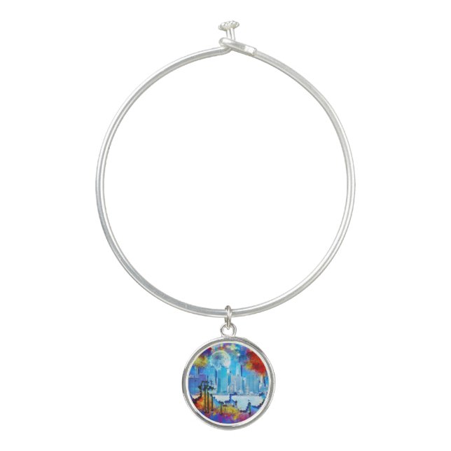 SlipperyJoe NYC graffiti moon surrounded swirling  Bangle Bracelet (Front)