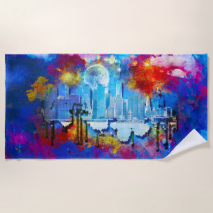 SlipperyJoe NYC graffiti moon surrounded swirling Beach Towel
