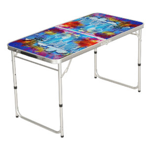 SlipperyJoe NYC graffiti moon surrounded swirling Beer Pong Table