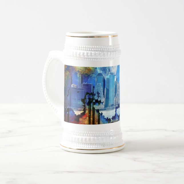 SlipperyJoe NYC graffiti moon surrounded swirling  Beer Stein (Front Left)