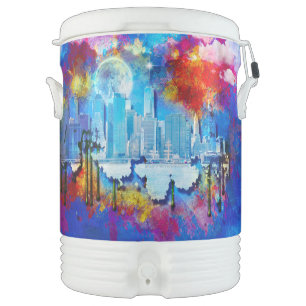 SlipperyJoe NYC graffiti moon surrounded swirling Beverage Cooler