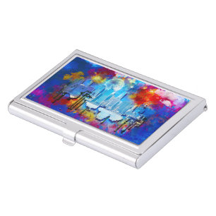 SlipperyJoe NYC graffiti moon surrounded swirling Business Card Case