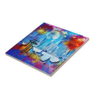 SlipperyJoe NYC graffiti moon surrounded swirling Ceramic Tile