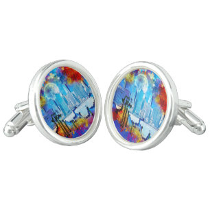 SlipperyJoe NYC graffiti moon surrounded swirling Cufflinks