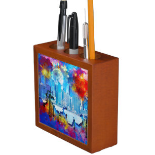 SlipperyJoe NYC graffiti moon surrounded swirling  Desk Organizer