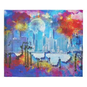 SlipperyJoe NYC graffiti moon surrounded swirling  Duvet Cover