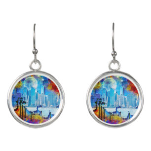 SlipperyJoe NYC graffiti moon surrounded swirling  Earrings